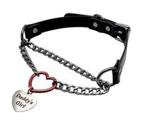 paloli Heart O-Ring Pu Leather Choker Necklcae With Engraved Metal Heart Pendant, Black Handmade Adjustable Slip Chain Collar Jewelry Gift for Women.