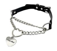 paloli Heart O-Ring Pu Leather Choker Necklcae With Engraved Metal Heart Pendant, Black Handmade Adjustable Slip Chain Collar Jewelry Gift for Women.