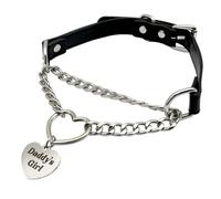 paloli Heart O-Ring Pu Leather Choker Necklcae With Engraved Metal Heart Pendant, Black Handmade Adjustable Slip Chain Collar Jewelry Gift for Women.