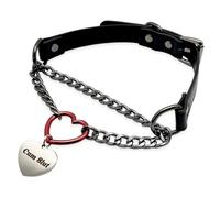 paloli Heart O-Ring Pu Leather Choker Necklcae With Engraved Metal Heart Pendant, Black Handmade Adjustable Slip Chain Collar Jewelry Gift for Women.