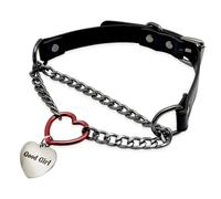 paloli Heart O-Ring Pu Leather Choker Necklcae With Engraved Metal Heart Pendant, Black Handmade Adjustable Slip Chain Collar Jewelry Gift for Women.