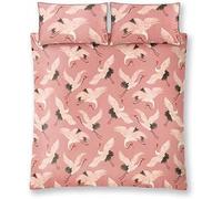 Paloma Home Oriental Birds Duvet Set, Pink Cotton Sateen, Crane Pattern, Superking