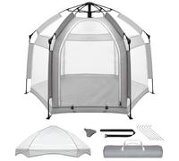 Palopalo Pop Up Baby Playpen with UPF50+ Canopy & Mosquito Net, Indoor & Outdoor Foldable Play Pen for Babies and Toddlers, Portable Baby Beach Tent with Travel Bag, Pop Up Pack and Play Yard, Grey