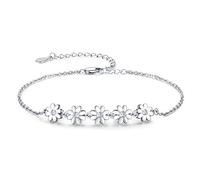 Palpitate Daisy Bracelet Sterling Silver Dainty Jewelry Non Tarnish for Women Mom Mothers Her Daisy Gift on Birthday Anniversary Christmas, M, Sterling Silver, Cubic Zirconia