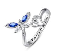 Palpitate Dragonfly Ring Sterling Silver Dragonfly Adjustable Thumb Ring Always In My Heart Ring Memorial Jewelry Gift for Women with Jewelry Box, Sterling Silver, No Gemstones