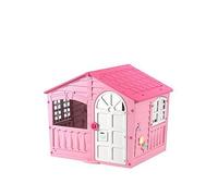 Palplay Plastic Playhouse, House of Fun, Indoor and Outdoor Playhouse, UV Resistant, Playhouse for Girls and Boys, Imagative Fun, Suitable for Ages 2+, Pink and White, 130 x 111 x 115cm