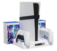 PALPOW Cooling Stand and Charging Dock Compatible with PS5 Pro/Slim/PlayStation 5 Disc Digital, Cooling Docking Station with Controller Charger for PS5 accessories with 3-Level Fan LED Light, White