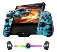 PALPOW Hall Effect Switch Controller for Nintendo Switch/OLED One-Piece JoyPad, Ergonomic Switch Handheld Controller with/RGB/Turbo/Mapped Switch Pro Controller -Blue Camo