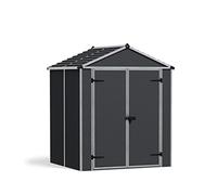 Palram Canopia Rubicon Shed, Grey, 6 x 5 | Small DIY Kit Plastic Durable Twin-Wall Polycarbonate UV Protected Panels, Aluminum Frame, Lawn Mower, Bike, Garden Tools