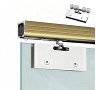 PALSINBY Sliding Glass Door Track Kit, Single Track Frameless Sliding Barn Door Kit Glass Clamps For 10-12mm 0.7-4m(Champagne,2.300CM/7.5ft)