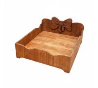 Palsmoother Industrial Bed Wooden Cat Bed Dog Bed Pet Bed With Open Interior Space Smooth Wood Surface And Decorative Bow Suitable for quiet lounging home decoration, Small 42 40 12cm
