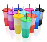 PALUDO 10 Pcs Reusable Plastic Tumblers with Lids & Straws, 24OZ Colour Changing Cups, Iced Coffee Cup Party Tumbler Set Travel Cups for Kids Adults Party Smoothie Cup Travel Mugs