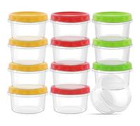 PALUDO 12 Pack 8 oz Reusable Plastic Food Container with Lids, Deli Containers Stackable Food Storage Jars, Dishwasher & Microwave & Freezer Safe (Red/Green/Yellow)