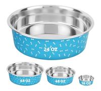 Palz&Co Deco-Blue Stainless Steel Dog Bowl with Non Slip, No Spill Rubber Base, Easy to Clean Pet Bowl for Food and Water (Medium 24 Oz)