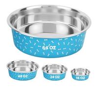 Palz&Co Deco-Blue Stainless Steel Dog Bowl with Non Slip, No Spill Rubber Base, Easy to Clean Pet Bowl for Food and Water (Extra Large 64 Oz)