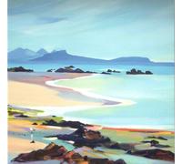 Pam Carter Art Card, Back To Eigg Scottish Landscape, 15 x 15 cm, Coastal Scene Greeting Card