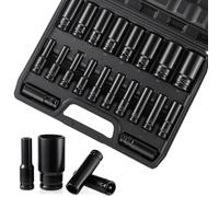 Pamatio 1/2'' Deep Impact Socket Set, 20 Piece 1/2 Inch Impact Socket Set, 6 Point, 8mm - 32mm Impact Driver Socket Sets, with Plastic Storage Box, for Home Car Repair, CR-V