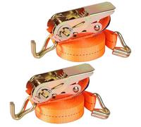 Pamatio 2 Pack Ratchet Straps, 5M x 2.5cm 800 kg Tie Down Straps, With J-Hooks for Car, Van Trailer Cargo Motorcycle Load Securing, Adjustable