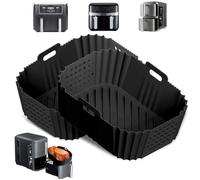 Pamatio 2 Pack Silicone Air Fryer Liners for Ninja Double Stack 9.5L XL Air Fryer SL400UK, Ninja AF400UK AF451UK Tower T17088 Air Fryer Liners, Ninja Dual Zone Air Fryer Accessories - Black