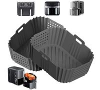 Pamatio 2 Pack Silicone Air Fryer Liners for Ninja Double Stack 9.5L XL Air Fryer SL400UKL, Ninja AF400UK AF451UK Tower T17088 Air Fryer Liners, Ninja Dual Zone Air Fryer Accessories - Grey