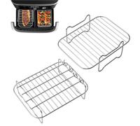 Pamatio 2 pcs Air Fryer Rack Set for AF500UK Air Fryer, Oven, Microwave - Stainless Steel Air Fryer Accessories Compatible with Double Basket Air Fryer, Skewer Rack with 4 Skewers