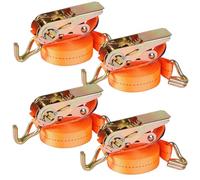 Pamatio 4 Pack 800 kg Ratchet Straps, Heavy Duty Tie Down Straps With J-Hooks, 5M x 2.5CM, Adjustable Tensioning Belt Lashing Strap For Van Trailer Cargo Motorcycle Load Securing (Orange)