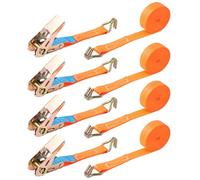 Pamatio 4 x 800 KG Ratchet Straps with Hooks, 5m x 25mm, Heavy Duty Ratchet Strap Tensioning Belts, Adjustable Cam Buckles Strap Lashing Straps for Motorcycles, Car, Trailer(Orange)