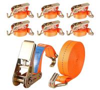 Pamatio 6 Pack 800 kg Ratchet Straps, Heavy Duty Tie Down Straps With J-Hooks, 5M x 2.5CM, Adjustable Tensioning Belt Lashing Strap For Van Trailer Cargo Motorcycle Load Securing (Orange)