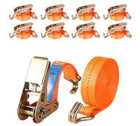 Pamatio 8 Pack 1000 kg Ratchet Straps With J-Hooks, 4m Long, 25mm Wide, For Trailers, Cars, Motorcycle (Orange) Load capacity 1000 kg
