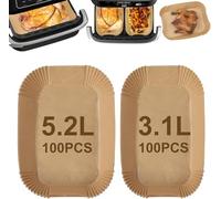 Pamatio Air Fryer Liners for Tefal Easy Fry 5.2l/3.1l, 200 Pieces Large & Small Fryer Paper, Disposable Air Fryer Accessories for Tower/Lakeland/Salter 2 Drawer Fryer