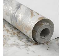 Pamatio Marble Textured Glitter Effect Wallpaper Non-Woven Modern Luxury Silver Gold Vintage Classic Swirl Pattern - Slightly Shiny Effect - for Bedroom Adults Living Room Corridor Wallpaper, 9.5m