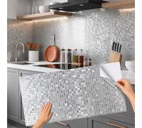Pamatio Pack of 20 Mosaic Tile Stickers Luxury Shimmering Wall Art Room Decor Bathroom Backsplash Kitchen Splashbacks Metallic Luster Effect Peel and Stick Self Adhesive Tile Covers (Silver 30 x 60cm)