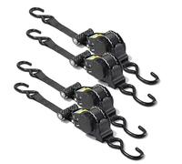 Pamatio Retractable Ratchet Straps 4 Pack Auto Retracting Heavy Duty Tie Down Straps - 650kg/1500lbs Break Strength for Truck Motorcycle Van Cargo, 3m x 25mm Black