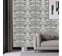 Pamatio Vintage Brick Industrial Feature Wallpaper, Non-Woven Gray Brick Stone Effect Contemporary Wall Paper - Retro Rustic Bedroom Living Room Adult Wall Decors, 53 cm x 9.5 m Roll
