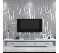 Pamatio Wavy Glitter Wallpaper Silver Grey Luxury 3D Effect Wave Texture, Embossed Feature Non-Woven Modern Nordic Style Wallpaper for Living Room, Bedroom and Hallway Adult Home Decor