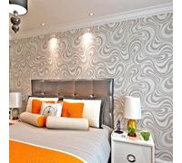 Pamatio Wavy Textured Luxury Effect Wallpaper Non-Woven Modern Feature Light Coffee Abstract Curve Pattern - for Bedroom Living Room Background Geometric Wall Decor, 9.5m * 0.53m