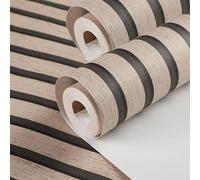 Pamatio Wooden Slats Wallpaper Dark Oak 2 Roll Non-Woven Stylish Natural Wood Grain Effect Wallpaper Roll Wood Stripe Modern Retro Feature Living Room Wall, 53 X 950cm