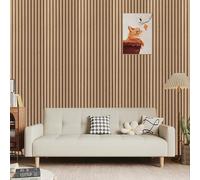 Pamatio Wooden Slats Wallpaper Light Oak Non-Woven Stylish Natural Wood Grain Effect Wallpaper Roll Wood Stripe Modern Retro Feature Living Room Wall, 53 X 950cm