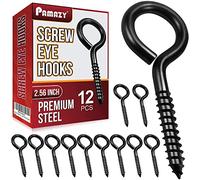 PAMAZY 12Pcs Black Screw Eyes, 2.56 Inch Heavy Duty Eye Hooks for Wood Securing Cables Wire, Hammock Stand, Indoor & Outdoor Use