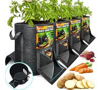 PAMAZY 4Pcs 15 Gallon Potato Grow Bags with Unique Harvest & Visible Window, Sturdy Handle, Non-Woven Planter Pot, Plant Garden Bags for Vegetables, Tomatoes