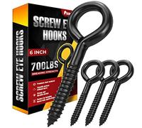 PAMAZY 6 Inch Heavy Duty Black Screw Eyes Hooks, 700LBS Breaking Strength, 4PCS Self Tapping Eyelet Screw Eye Bolts, Screw in Eye Hooks for Wood Securing Cables Wire, Heavy Indoor & Outdoor Uses
