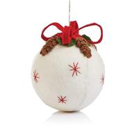 PaMeer Large Felt Christmas Pudding Decoration, 19x19x19cm, White with Red Bow, Durable Outdoor & Indoor Holiday Decor, Xl Christmas Baubles Decor, Large Xmas Bauble for Grand Displays