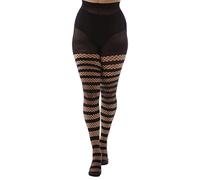 Pamela Mann Fishnet Stripe Opaque Tights Hosiery Grunge Punk Retro, Black, UK 16-18