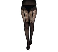 Pamela Mann Suspender Tights Net Stripe Mesh Hosiery Grunge Punk Retro Vintage, Black, UK 16-18
