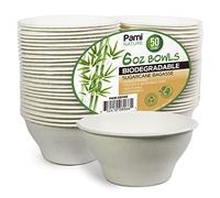 PAMI Biodegradable Sugarcane Bowls, Pack of 50 - 6oz Compostable Microwavable Paper Bowls for Hot & Cold Uses