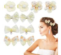 PAMINGONO 10 Pcs Cute Bow and Flower Hair Clips Fabric Lined for Comfort Versatile Hair Accessory for Women for Parties and Weddings