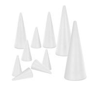 PAMINGONO 10pcs White Foam Cones for Christmas Craft, Lightweight and Easy to Cut Cone Shaped Foam with Smooth Finish, for Classroom Art Lessons and Seasonal Themed Workshops
