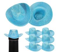 PAMINGONO 12PCS Mini Cowboy Hats for Blue Holographic Neon Mini Western Cowgirl Hats with Flashing Lights for Party Favors DIY Hair Accessories and Birthday Decor
