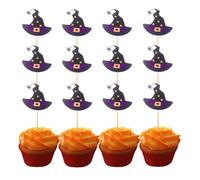 PAMINGONO 12pcs Paper Witch Hat Cake Toppers for Party Cupcake Decor, Creative and Pretty Accessory for Cakes, Ice Cream, and Carnival Festival Decorations