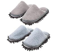 PAMINGONO 2 Pairs of Practical Mop Slippers for Adults, Flannel Material with Water Absorption and Cleaning Floor Function, Reusable Sweeping Shoes for Home Cleaning